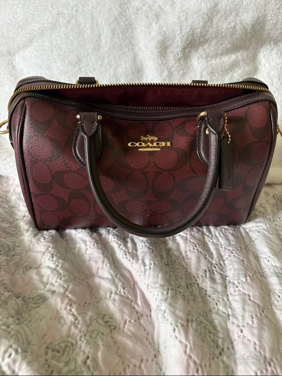 COACH Burgundy Logo Satchel with Gold Hardware - Picture 1 of 5